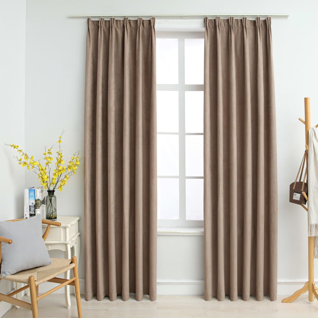 vidaXL Blackout Curtains with Hooks 2 pcs Taupe 140x245 cm - Sudd