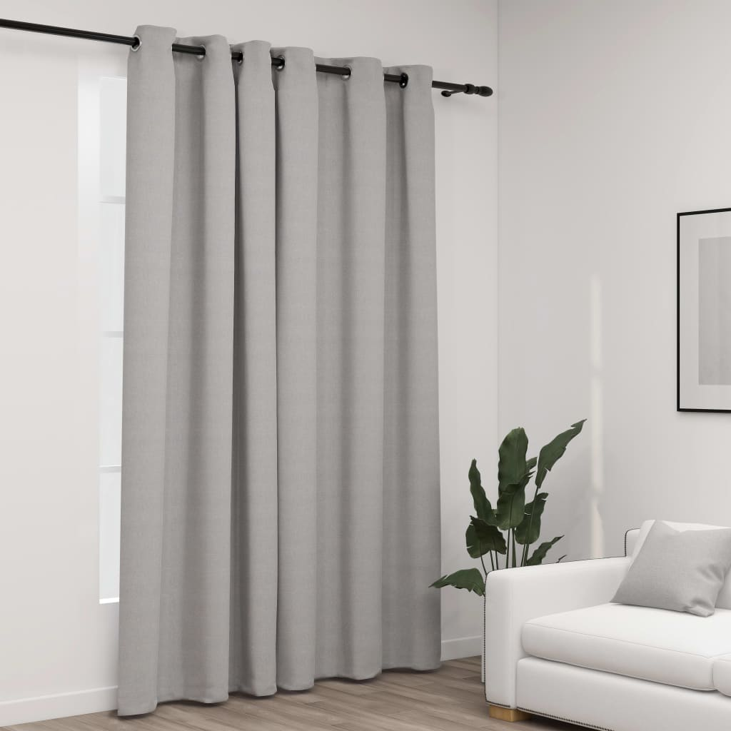 vidaXL Linen-Look Blackout Curtains with Grommets Grey 290x245cm - Sudd