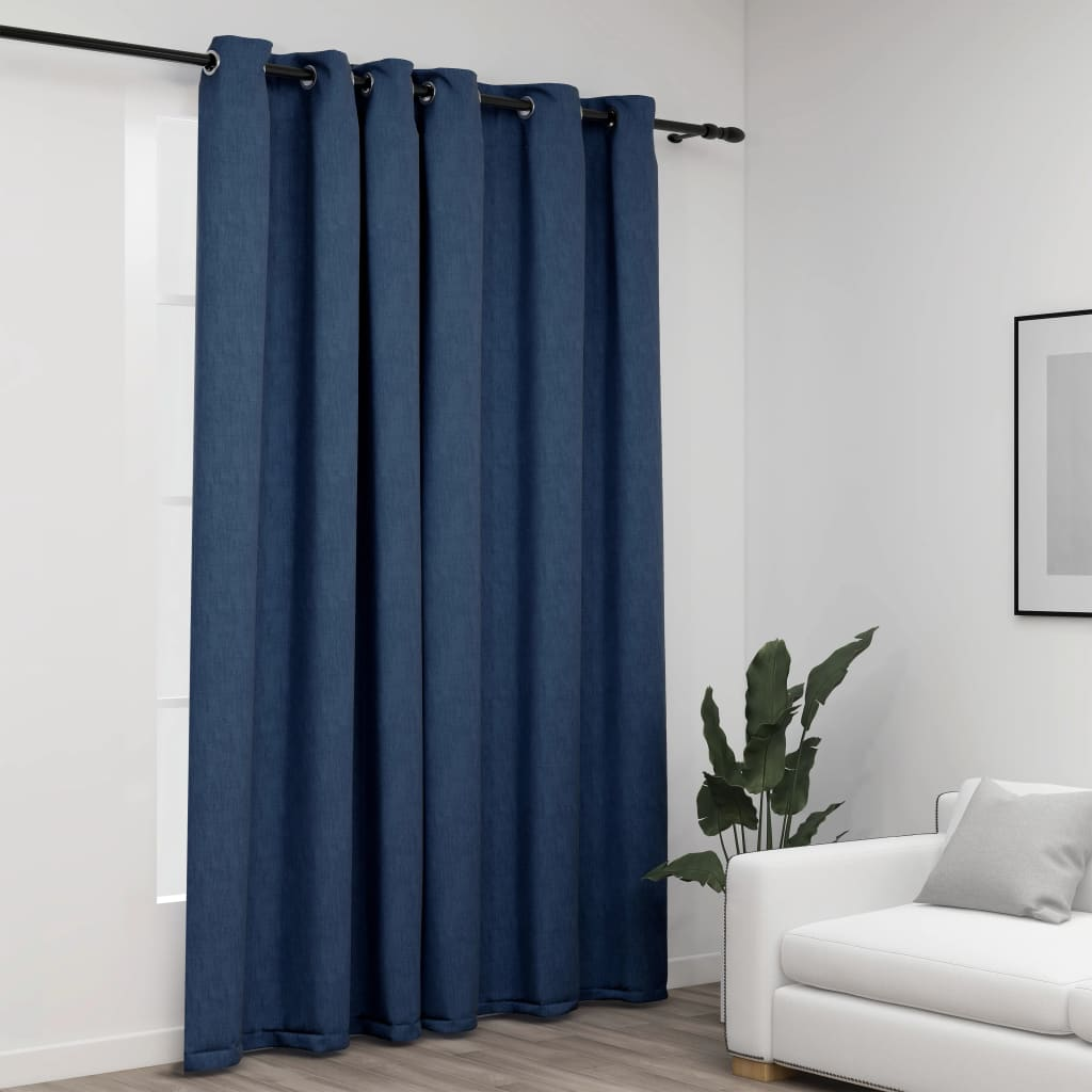vidaXL Linen-Look Blackout Curtains with Grommets Blue 290x245cm - Sudd