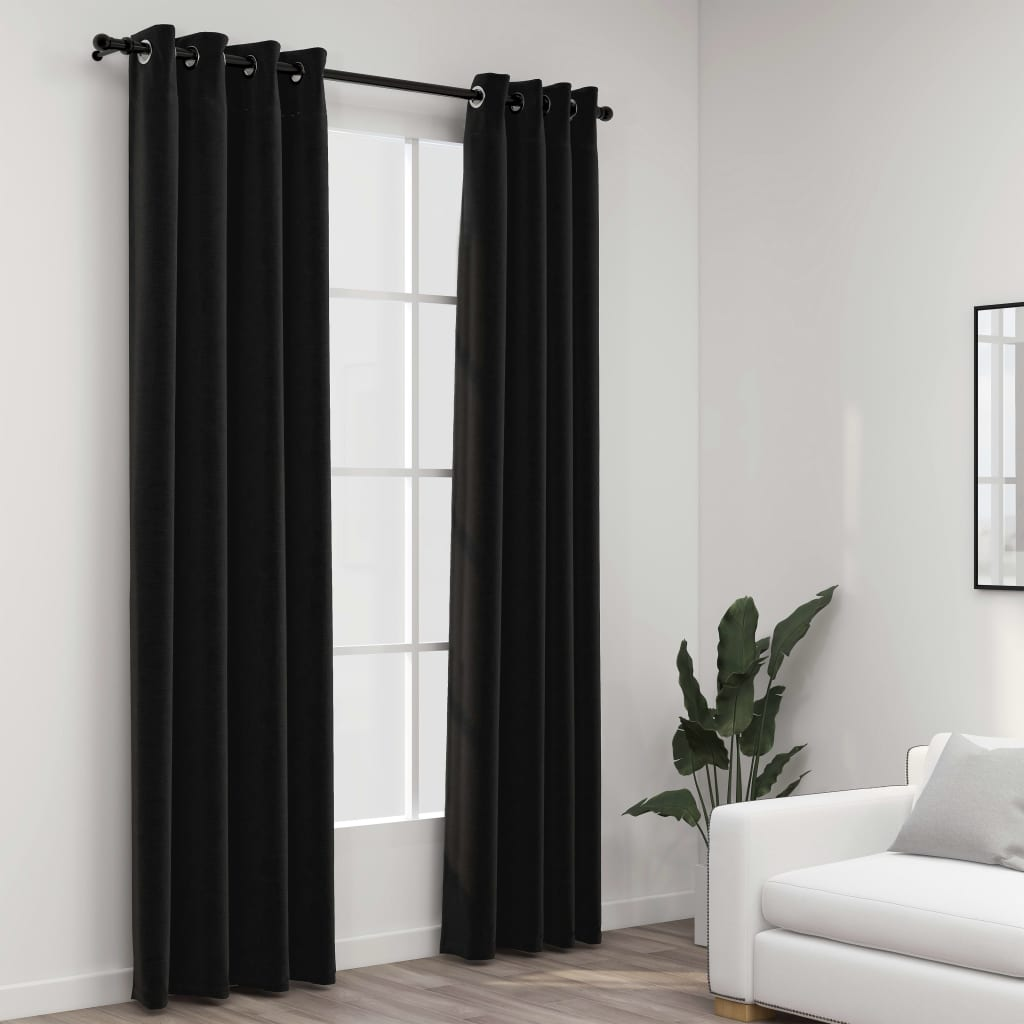 vidaXL Linen-Look Blackout Curtains 2 pcs Anthracite 140x245cm - Sudd
