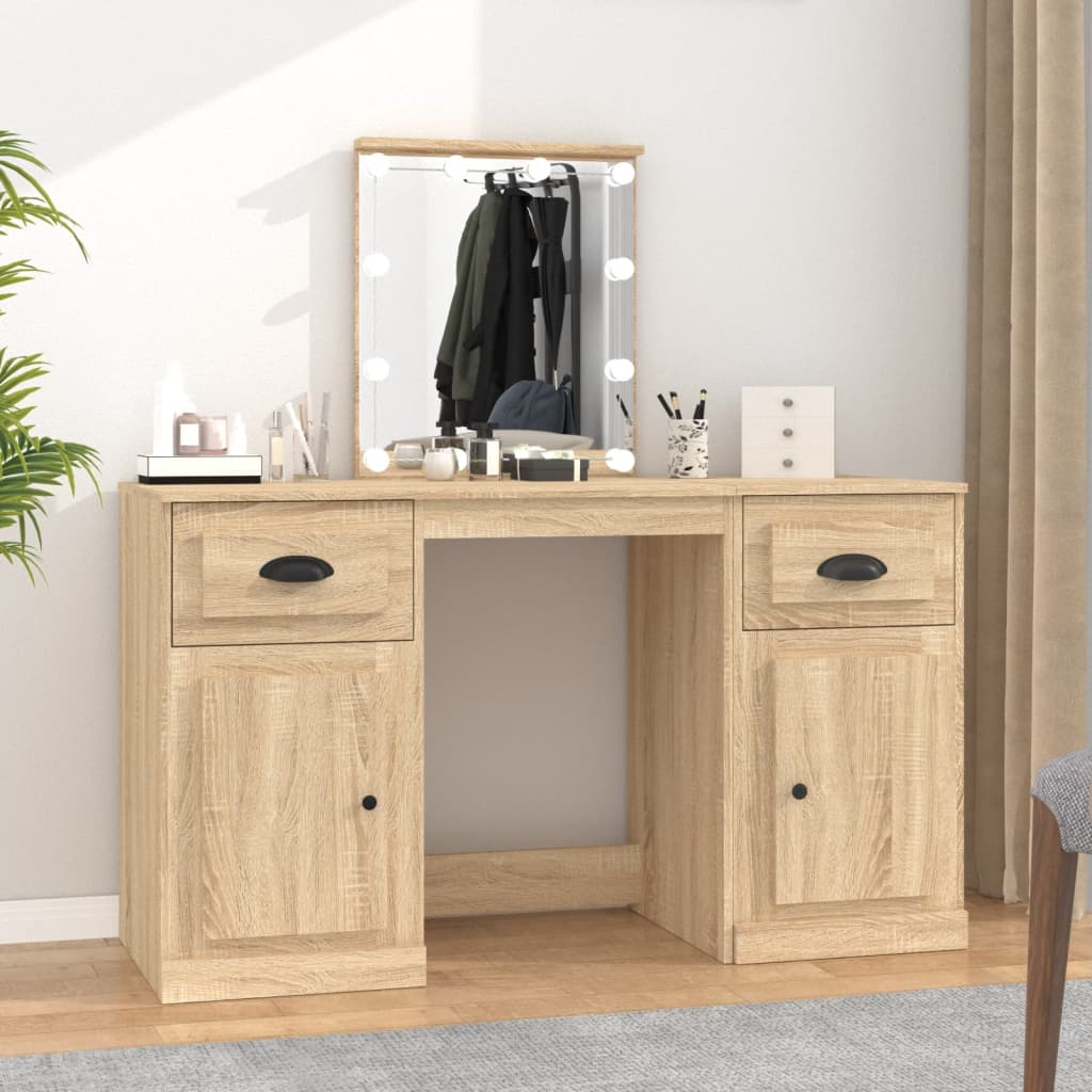 vidaXL Dressing Table with LED Sonoma Oak 130x50x132.5 cm - Sudd