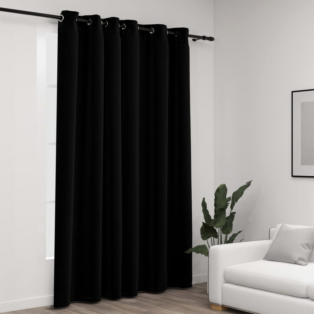 vidaXL Linen-Look Blackout Curtains with Grommets Black 290x245cm - Sudd