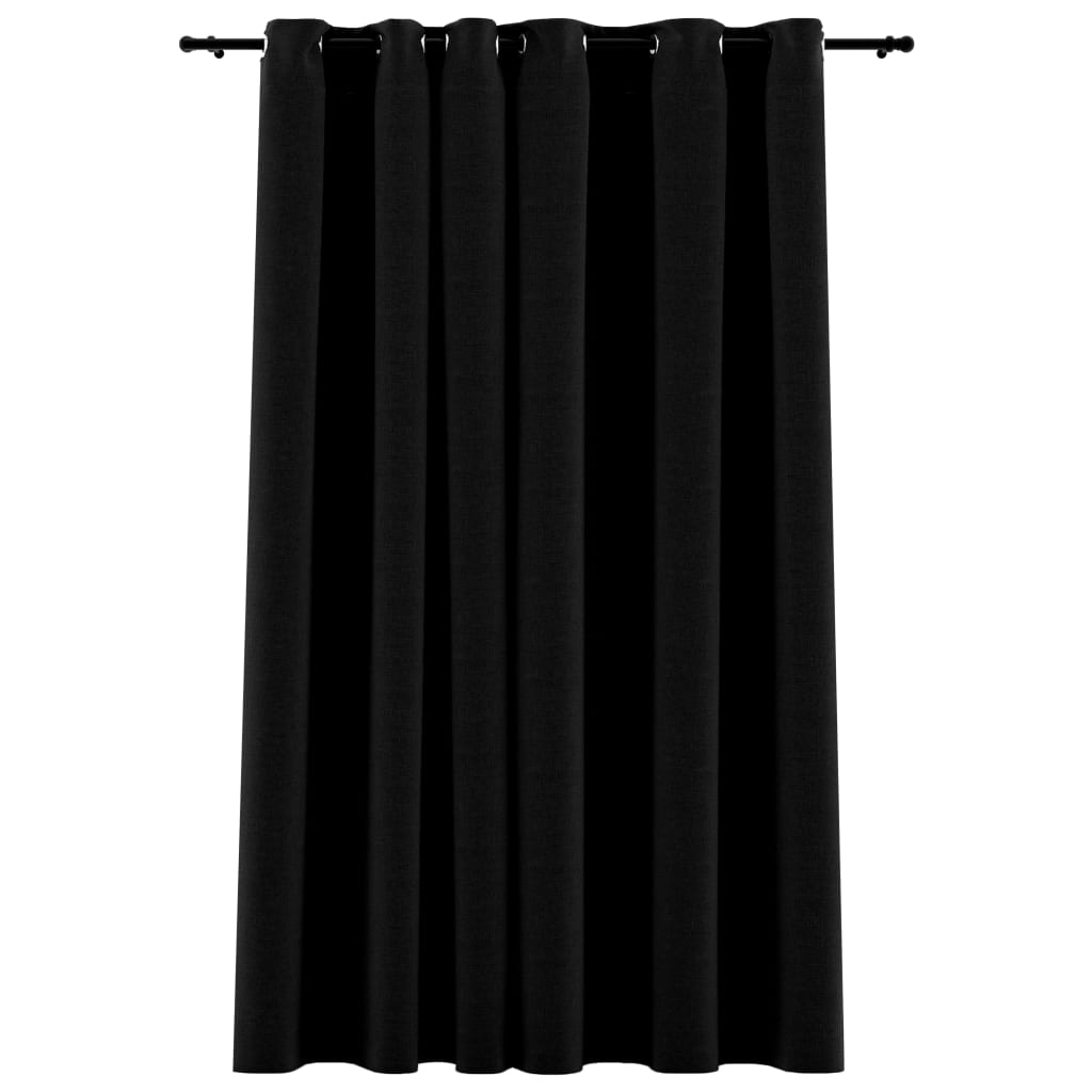 vidaXL Linen-Look Blackout Curtains with Grommets Black 290x245cm - Sudd
