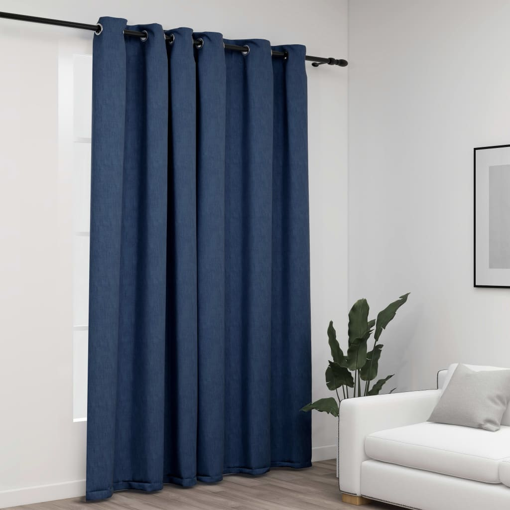 vidaXL Linen-Look Blackout Curtains with Grommets Blue 290x245cm - Sudd