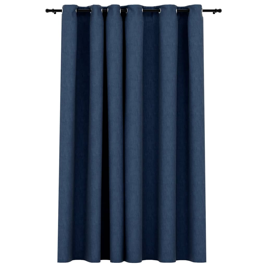 vidaXL Linen-Look Blackout Curtains with Grommets Blue 290x245cm - Sudd