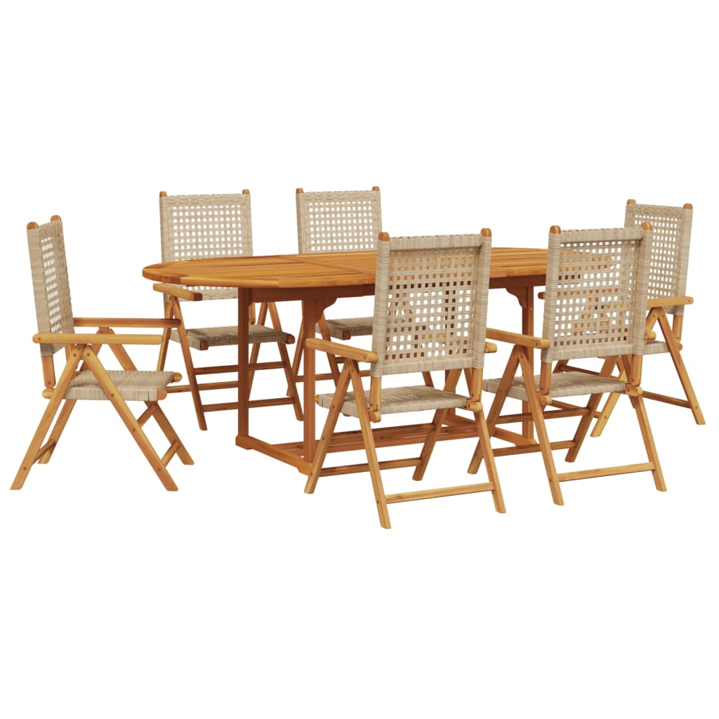 vidaXL 7 Piece Garden Dining Set Beige Poly Rattan and Solid Wood - Sudd