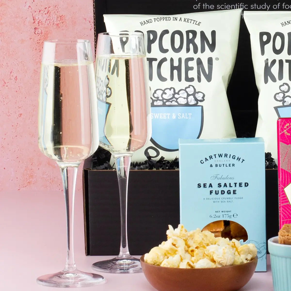 Prosecco, Popcorn, and Fudge Gift Hamper - Sudd