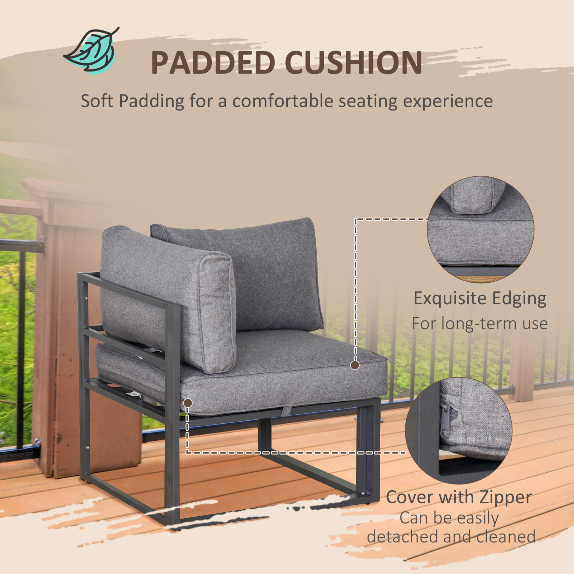 Outsunny 5 Piece Garden Aluminium Conversation Sofa Set Patio Furniture Set Outdoor 2 Sofas 2 Footstools End Table with Cushions - Sudd