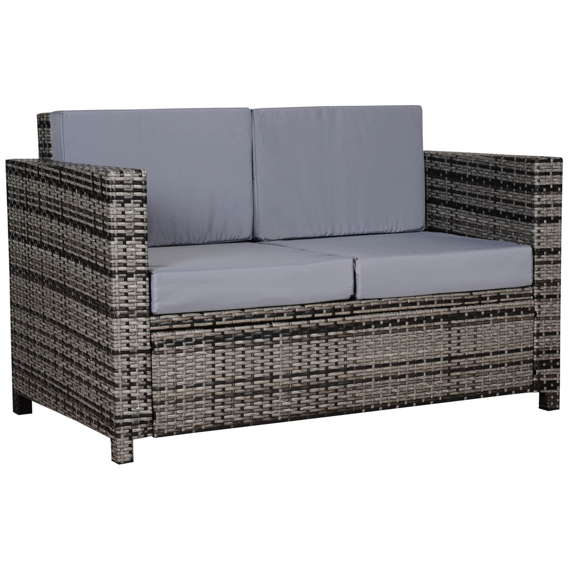 Outsunny Rattan 2 Seater Sofa Chair All-Weather Wicker Weave Chair Outdoor Garden Patio Furniture - Grey - Sudd