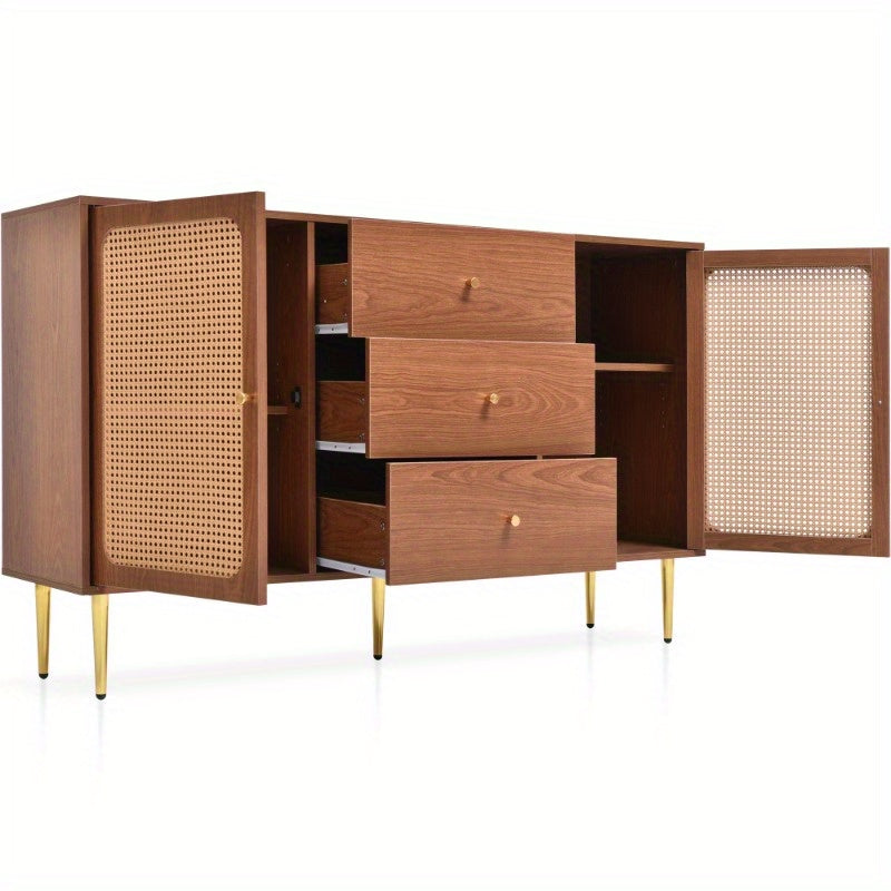 Walnut Rattan Sideboard