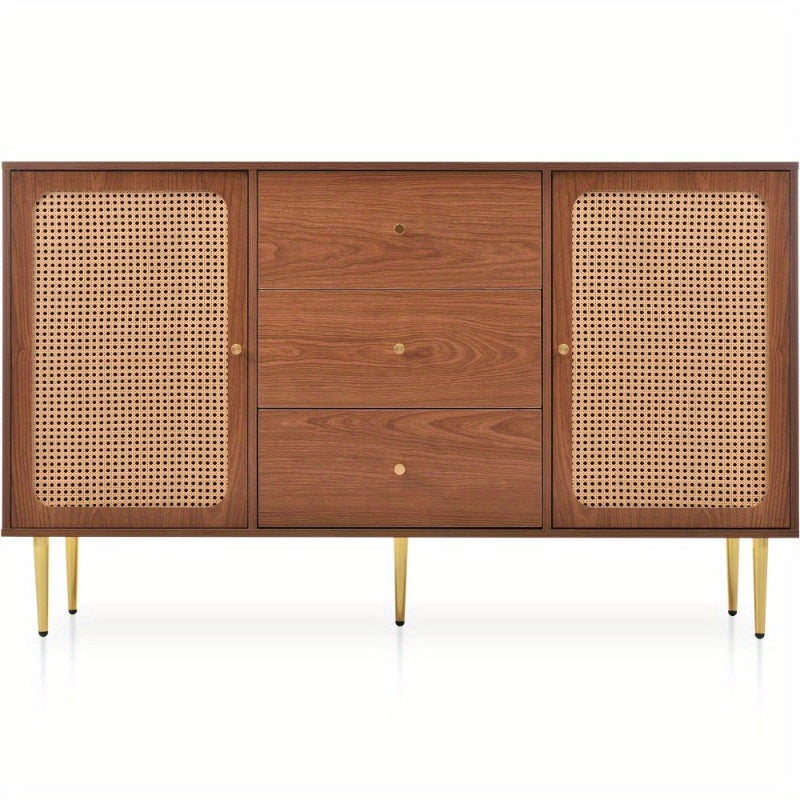 Walnut Rattan Sideboard