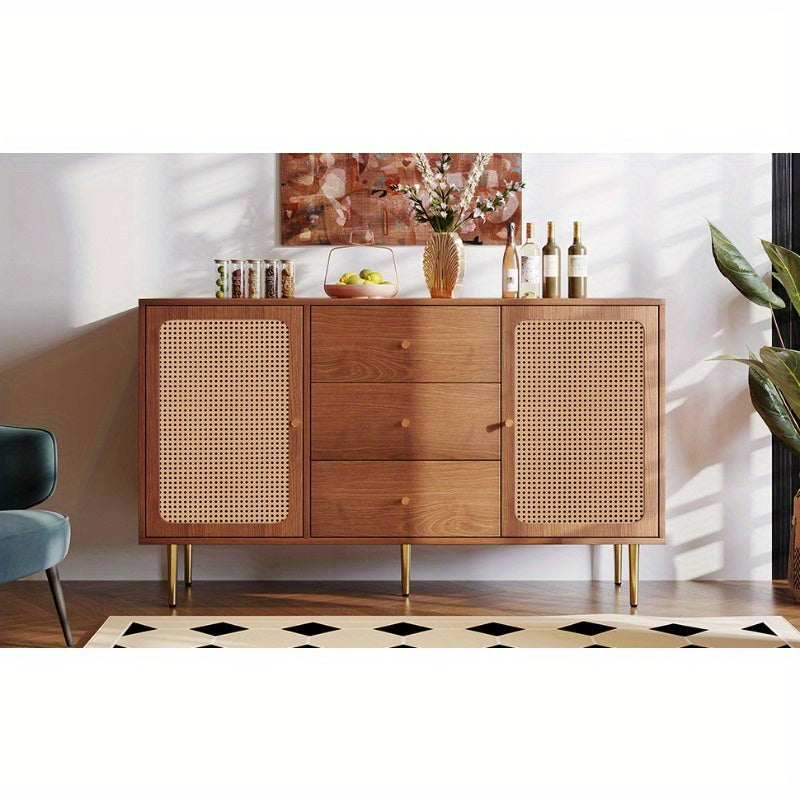 Walnut Rattan Sideboard