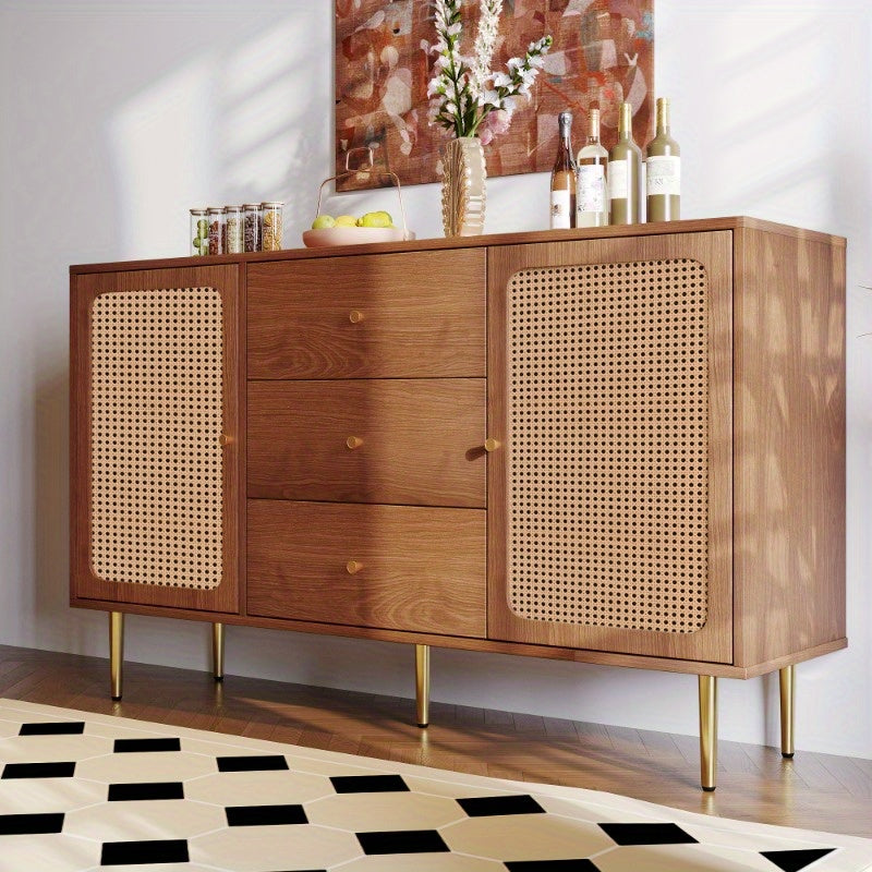 Walnut Rattan Sideboard