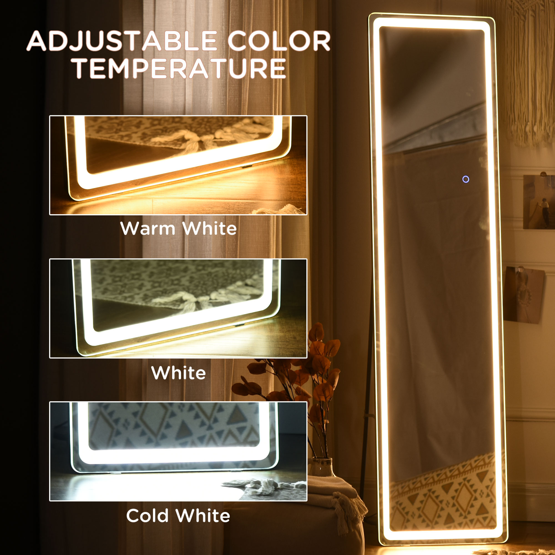 Full-Length Mirror with LED Lights - Sudd