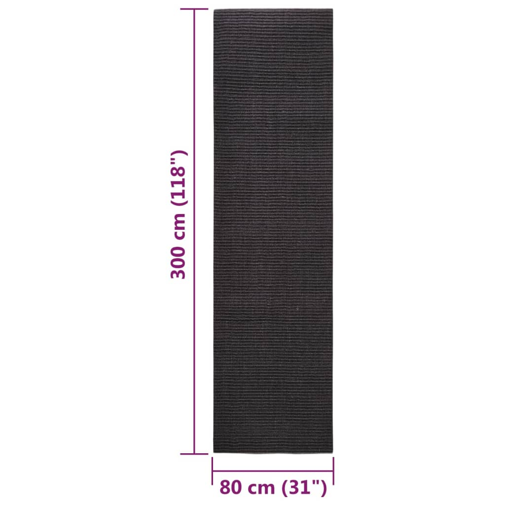 vidaXL Rug Natural Sisal 80x300 cm Black - Sudd