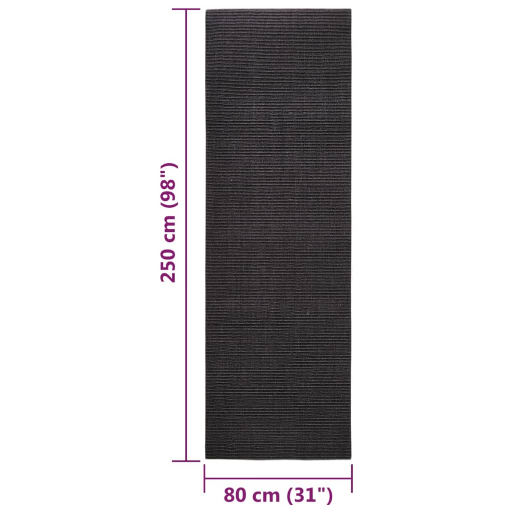 vidaXL Rug Natural Sisal 80x250 cm Black - Sudd