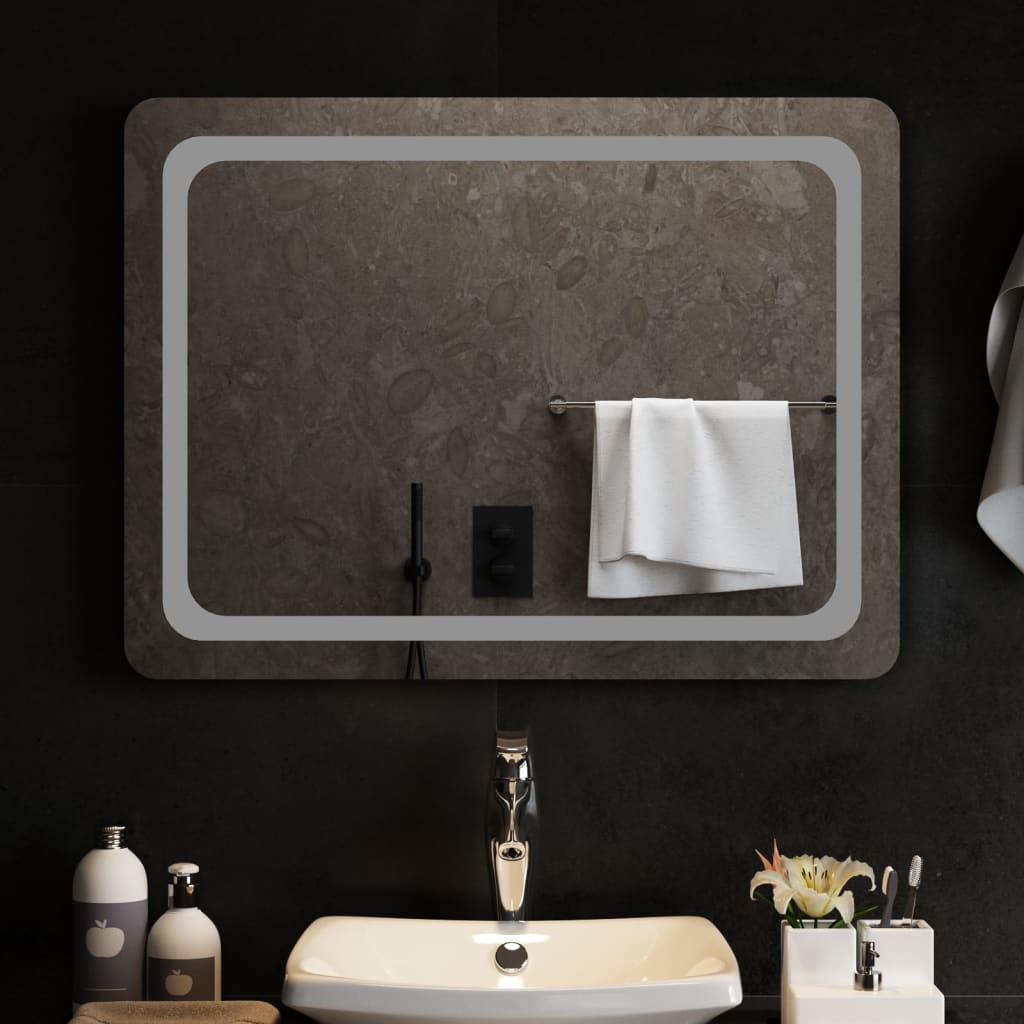 LED Bathroom Mirror 80x60 cm - Waterproof & Convenient USB Interface - Sudd