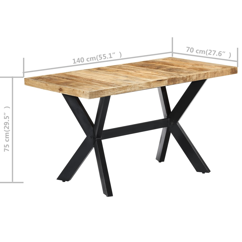 vidaXL Dining Table 140x70x75 cm Solid Rough Mango Wood - Sudd