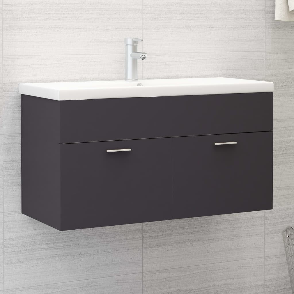 vidaXL Sink Cabinet with Built-in Basin Grey Engineered Wood - Sudd