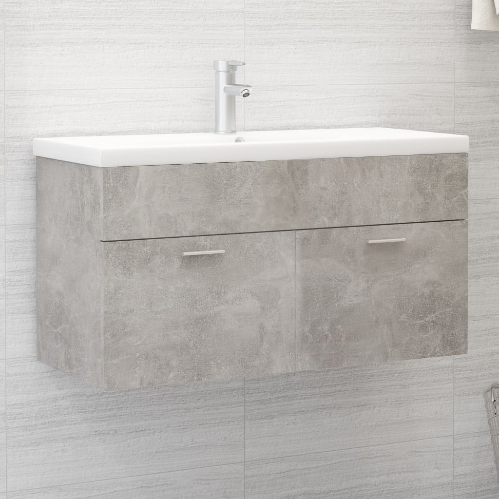 vidaXL Sink Cabinet with Built-in Basin Concrete Grey Engineered Wood - Sudd