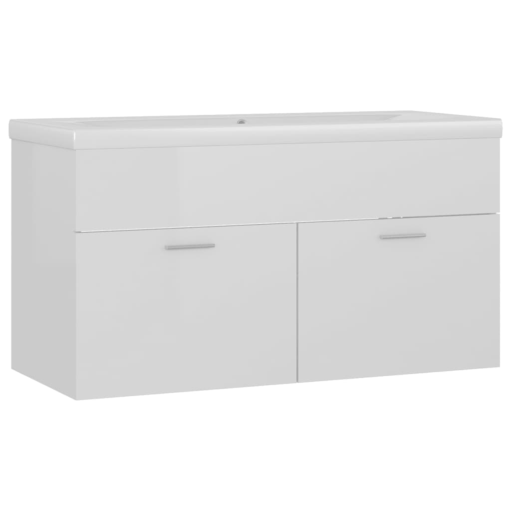 vidaXL Sink Cabinet with Built-in Basin High Gloss White Engineered Wood - Sudd