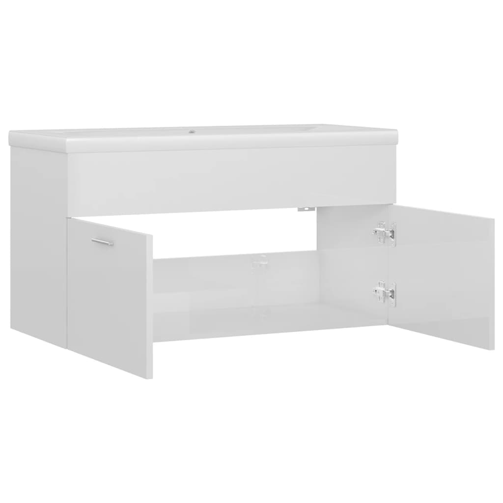 vidaXL Sink Cabinet with Built-in Basin High Gloss White Engineered Wood - Sudd