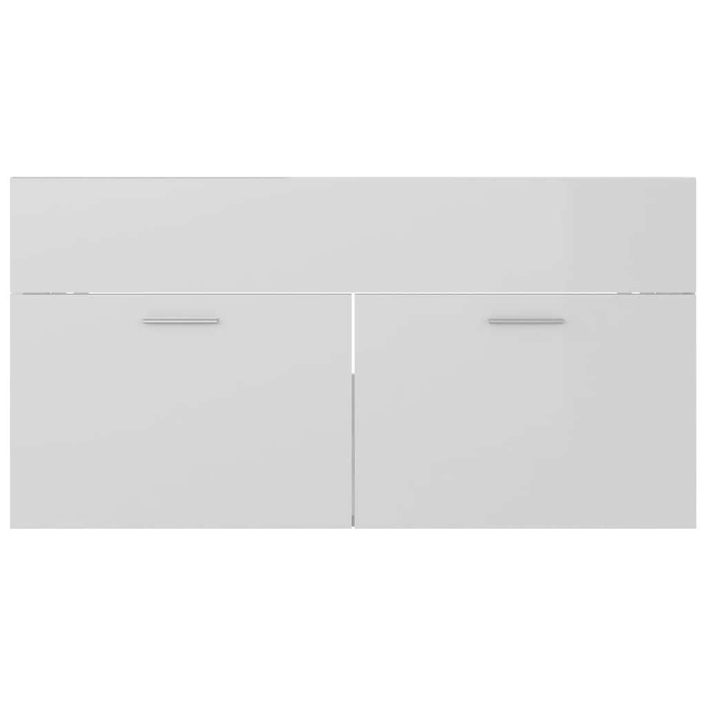 vidaXL Sink Cabinet with Built-in Basin High Gloss White Engineered Wood - Sudd