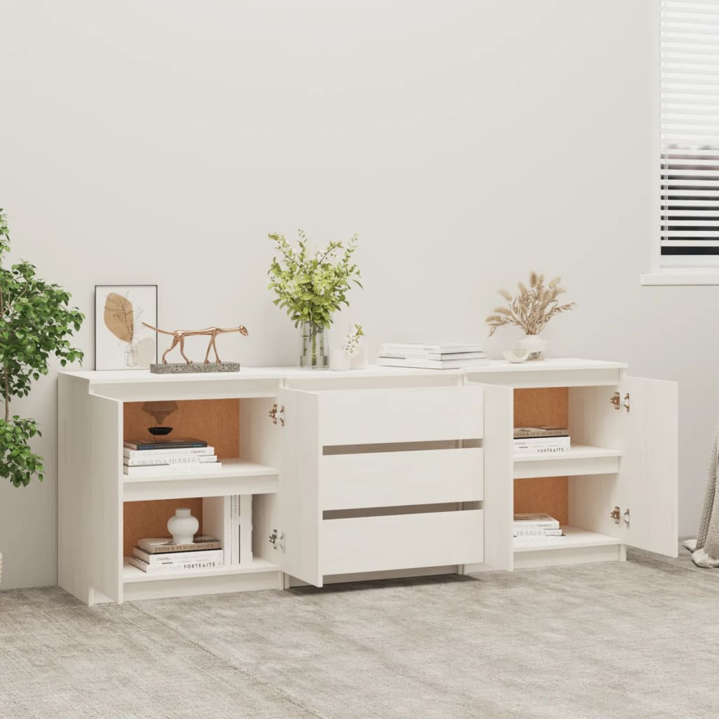 vidaXL Side Cabinet White 180x36x65 cm Solid Pinewood - Sudd