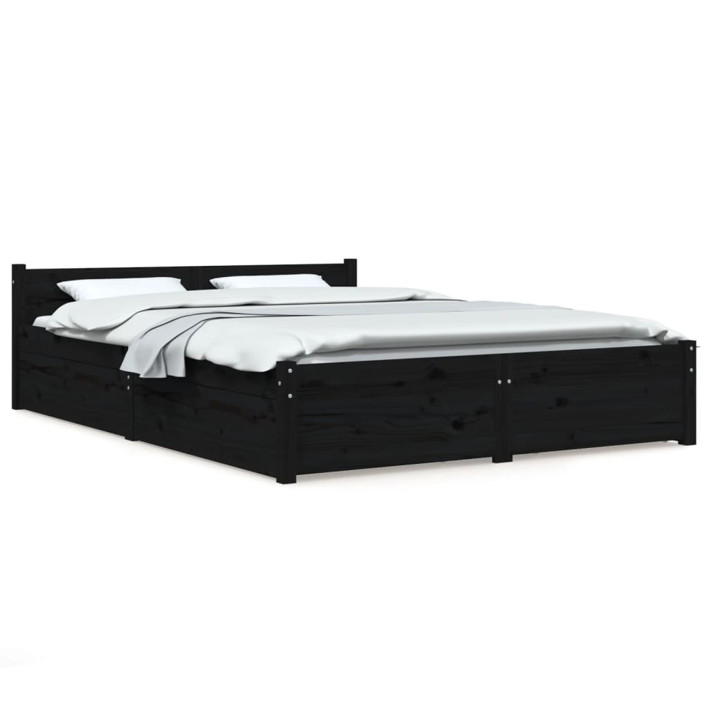 vidaXL Bed Frame with Drawers Black 150x200 cm King Size - Sudd