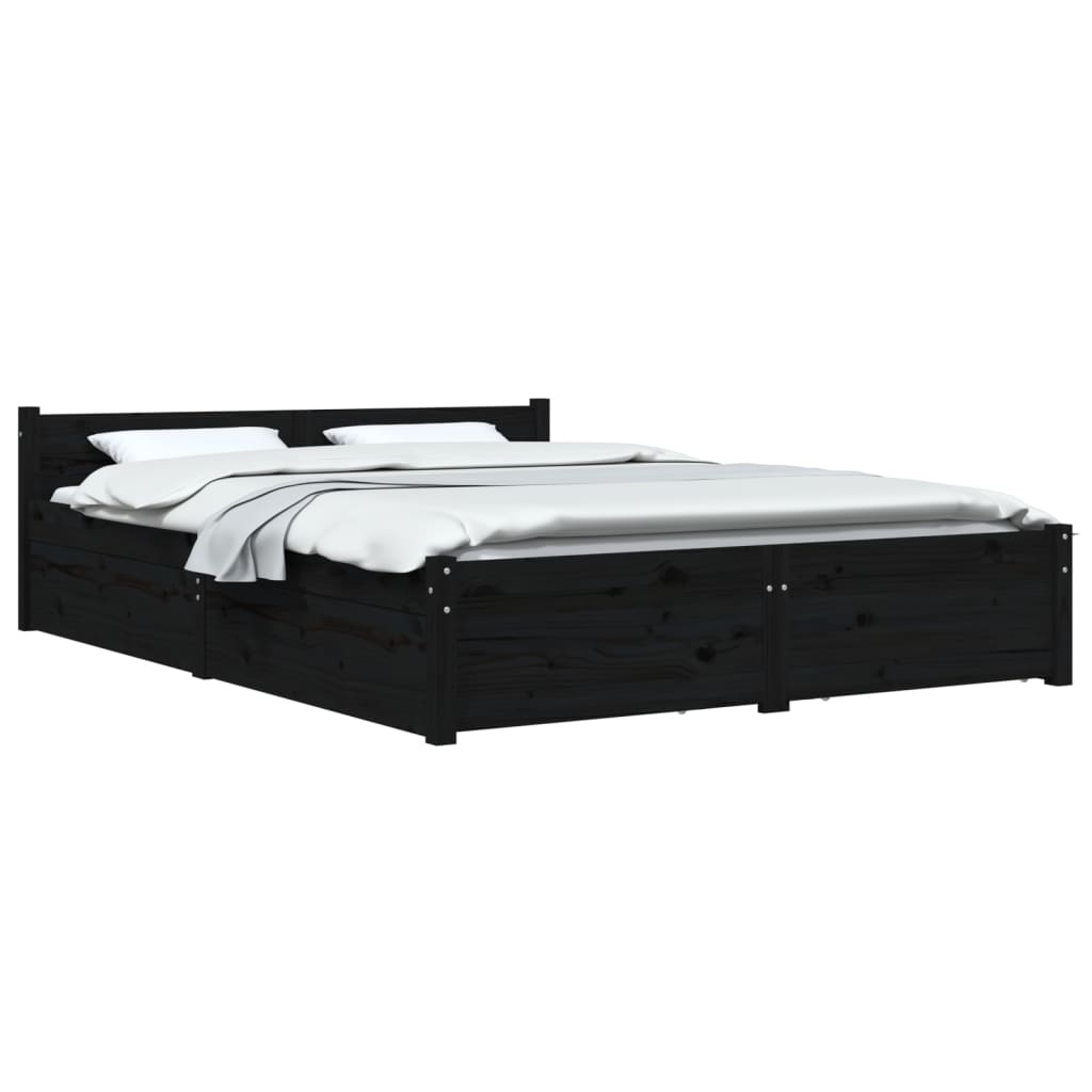 vidaXL Bed Frame with Drawers Black 150x200 cm King Size - Sudd