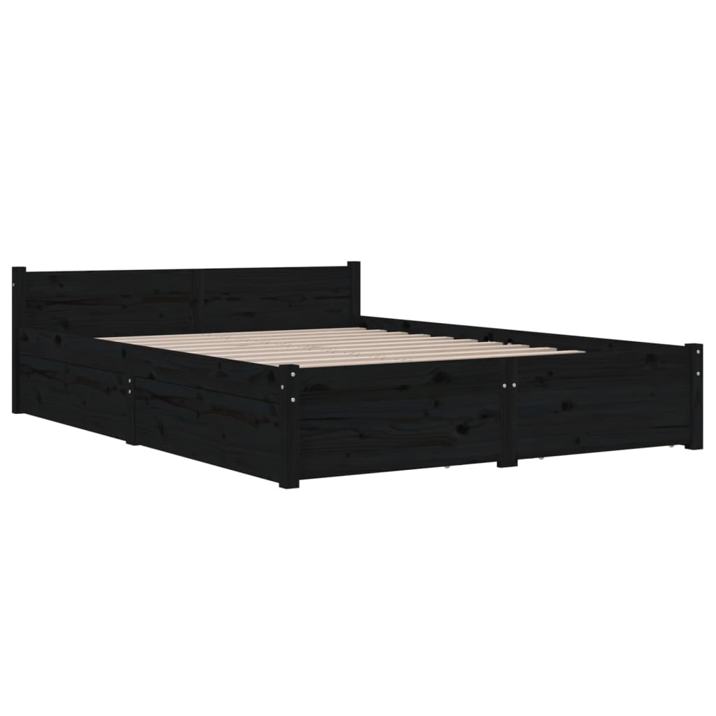 vidaXL Bed Frame with Drawers Black 150x200 cm King Size - Sudd