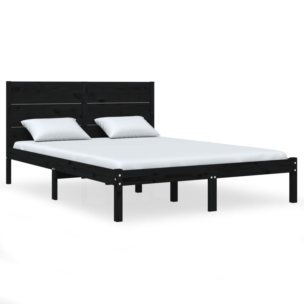 vidaXL Bed Frame Black Solid Wood Pine 140x200 cm - Sudd