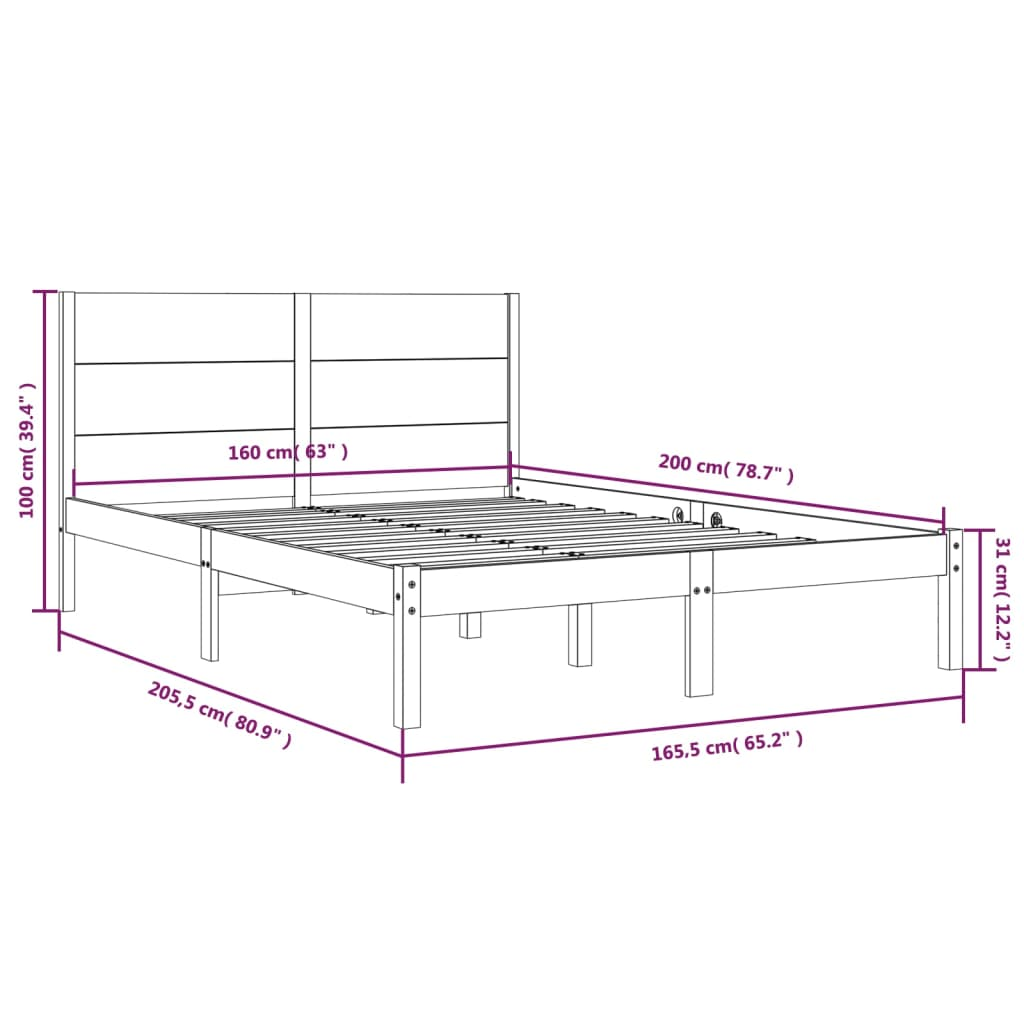 vidaXL Bed Frame White Solid Wood Pine 160x200 cm - Sudd