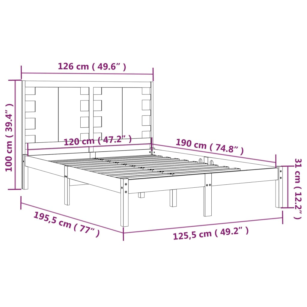 vidaXL Bed Frame Honey Brown Solid Wood 120x190 cm Small Double - Sudd