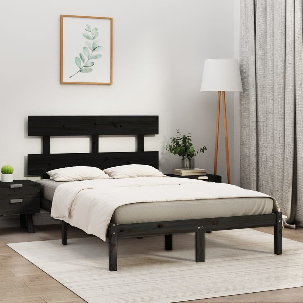 vidaXL Bed Frame Black Solid Wood 200x200 cm - Sudd