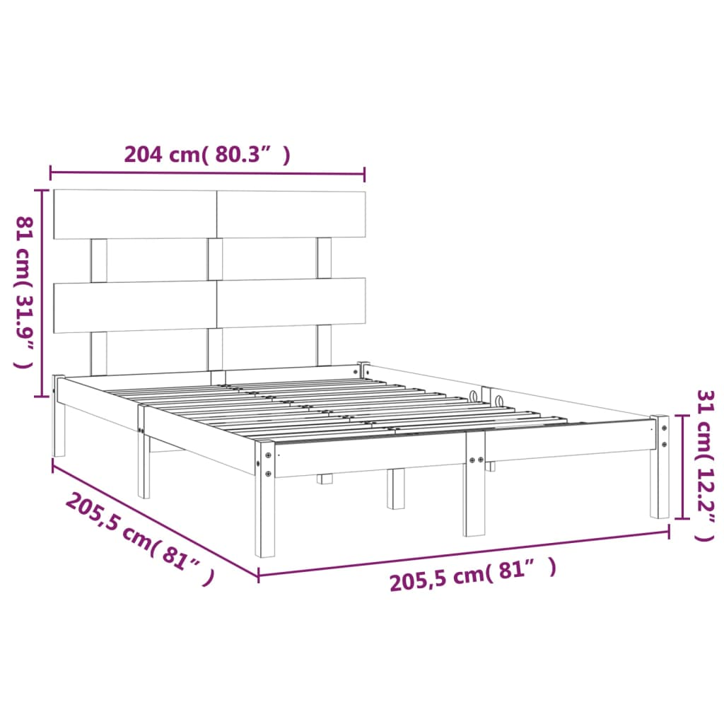 vidaXL Bed Frame Black Solid Wood 200x200 cm - Sudd