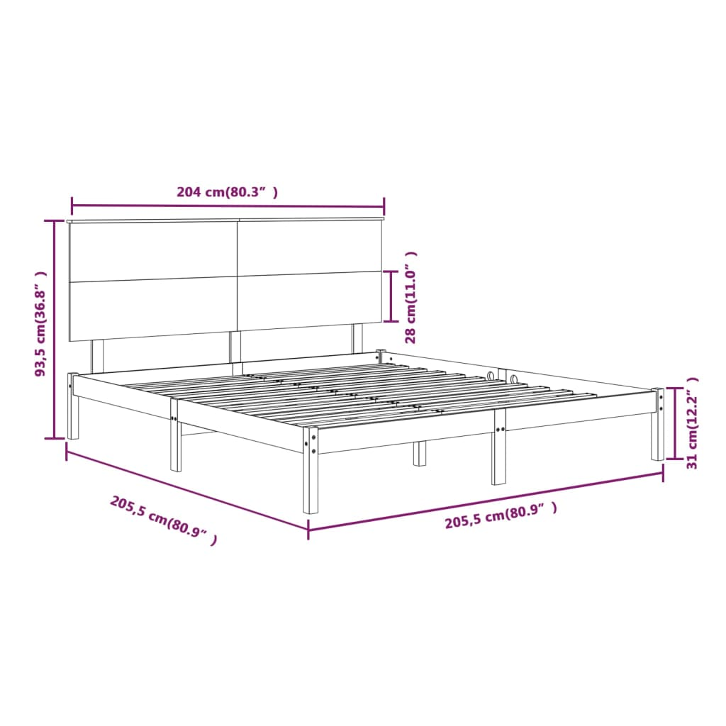 vidaXL Bed Frame Solid Wood Pine 200x200 cm - Sudd