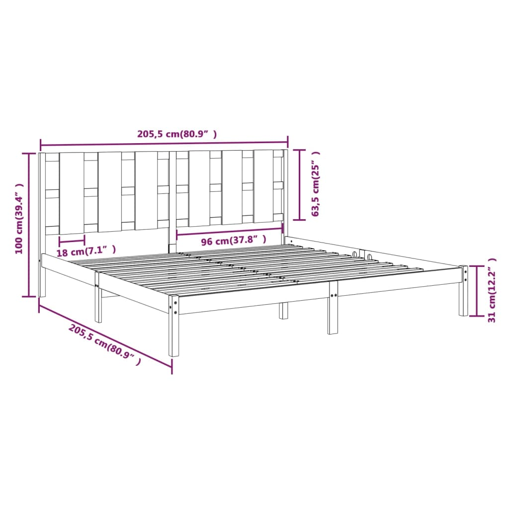 vidaXL Bed Frame Black Solid Wood Pine 200x200 cm - Sudd