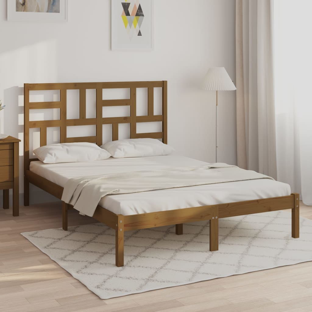 vidaXL Bed Frame Honey Brown Solid Wood 120x190 cm Small Double - Sudd