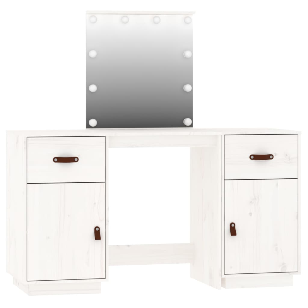 vidaXL Dressing Table Set with LED White Solid Wood Pine - Sudd