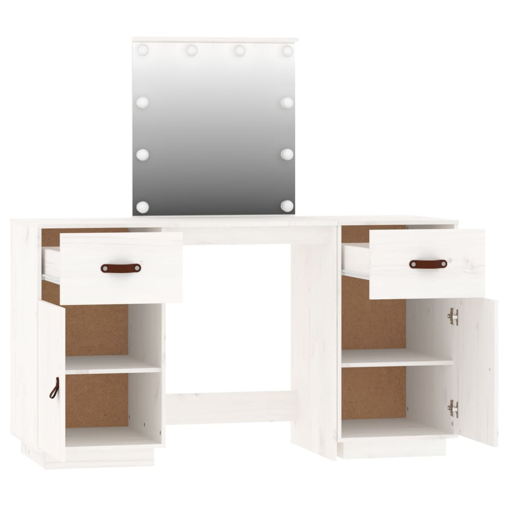 vidaXL Dressing Table Set with LED White Solid Wood Pine - Sudd