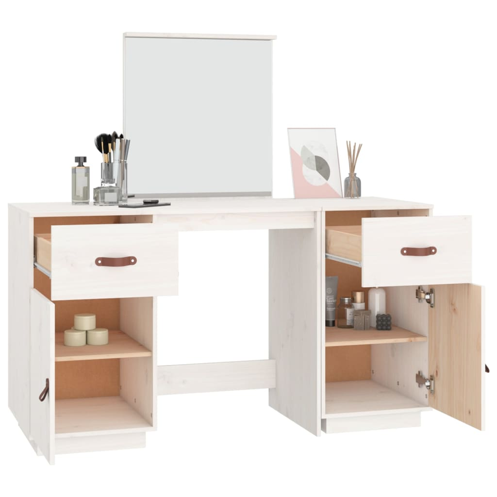 vidaXL Dressing Table Set with a Mirror White Solid Wood Pine - Sudd