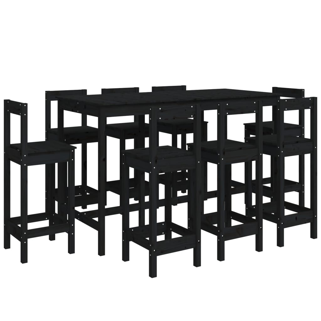 vidaXL 9 Piece Bar Set Black Solid Wood Pine - Sudd