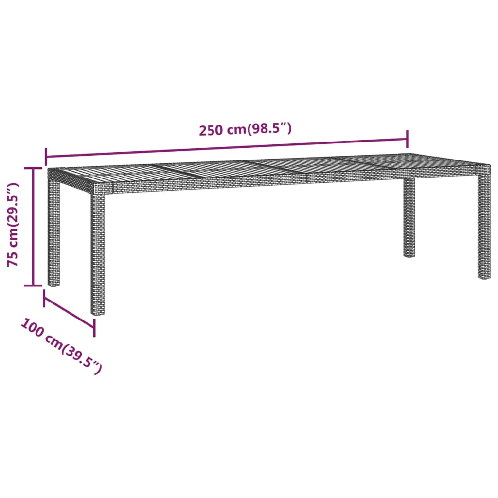 vidaXL Garden Table Black 250x100x75 cm Poly Rattan - Sudd