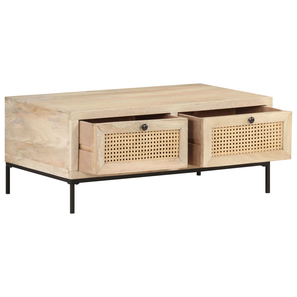 vidaXL Coffee Table 90x50x37 cm Solid Mango Wood and Natural Cane - Sudd