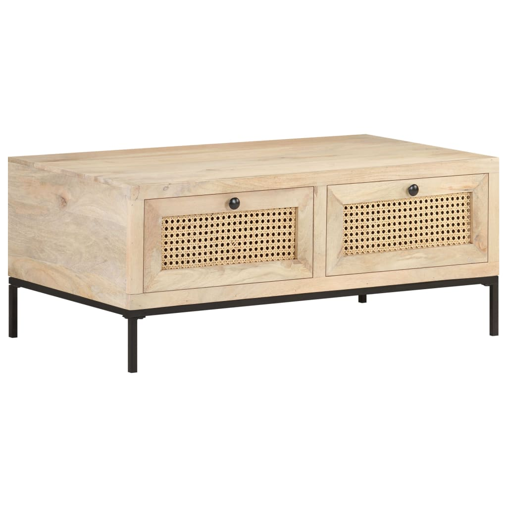 vidaXL Coffee Table 90x50x37 cm Solid Mango Wood and Natural Cane - Sudd