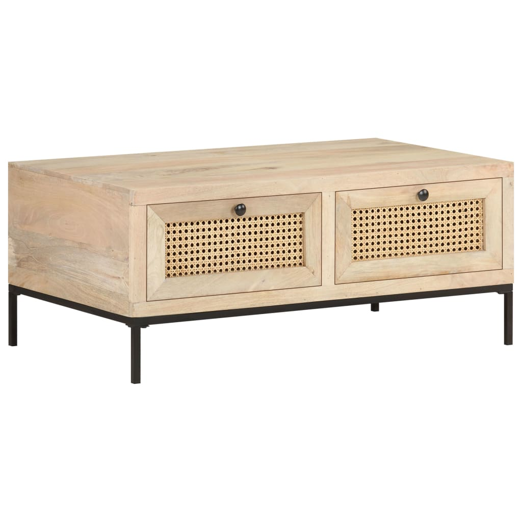 vidaXL Coffee Table 90x50x37 cm Solid Mango Wood and Natural Cane - Sudd