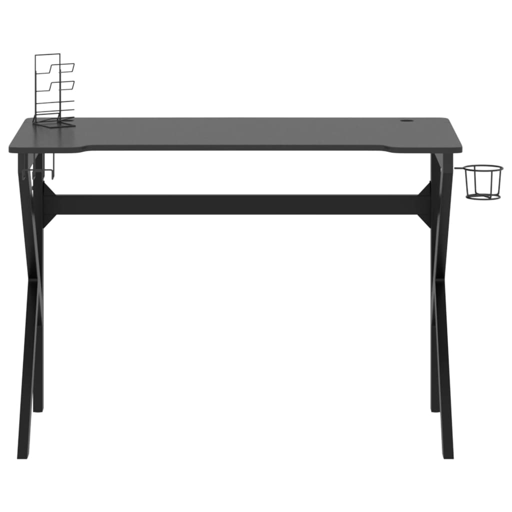 vidaXL Gaming Desk with K Shape Legs Black 110x60x75 cm - Sudd