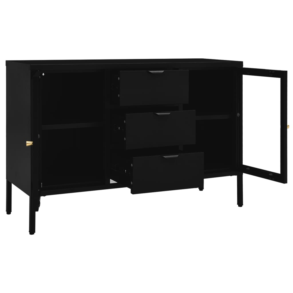 vidaXL Sideboard Black 105x35x70 cm Steel and Tempered Glass - Sudd