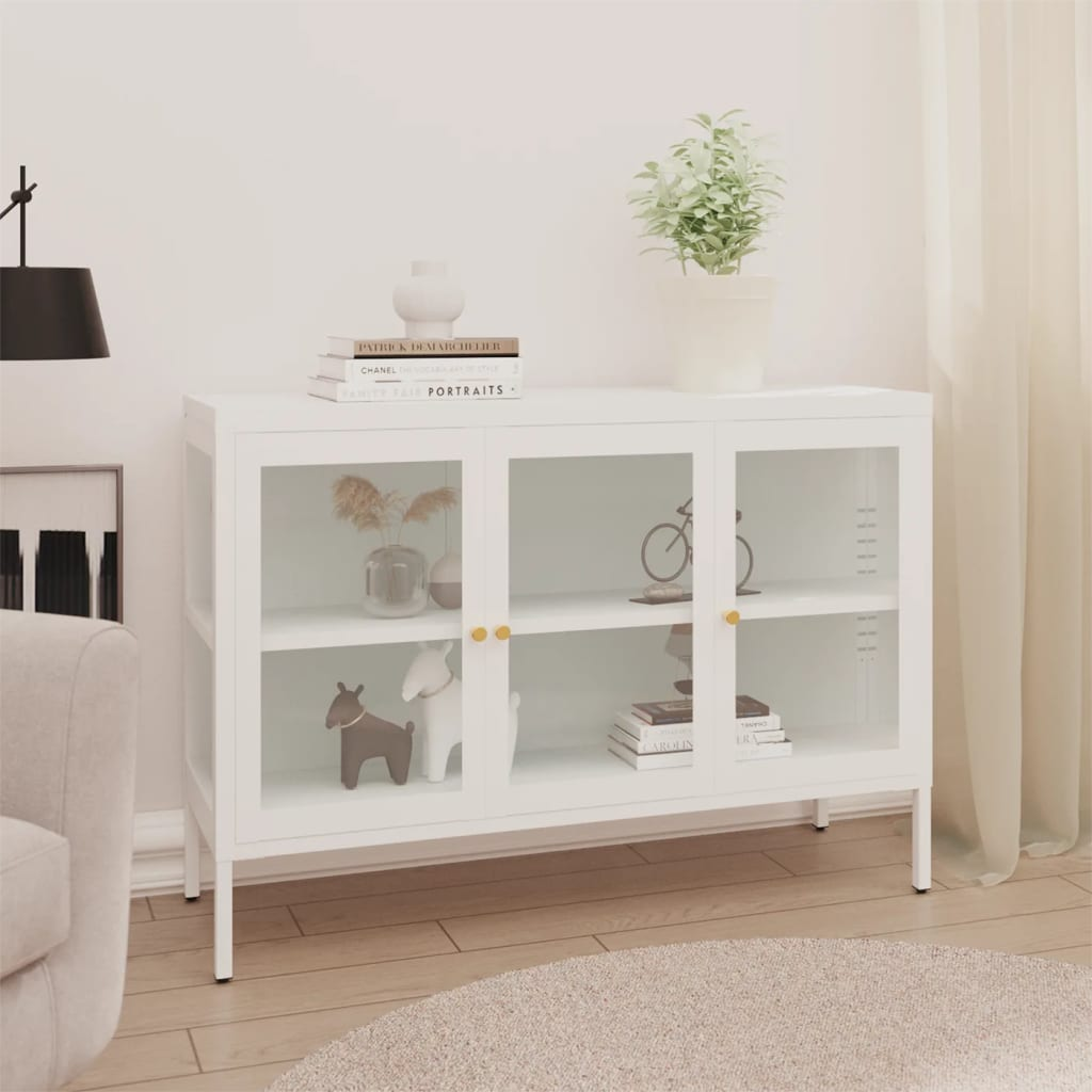 vidaXL Sideboard White 105x35x70 cm Steel and Glass - Sudd